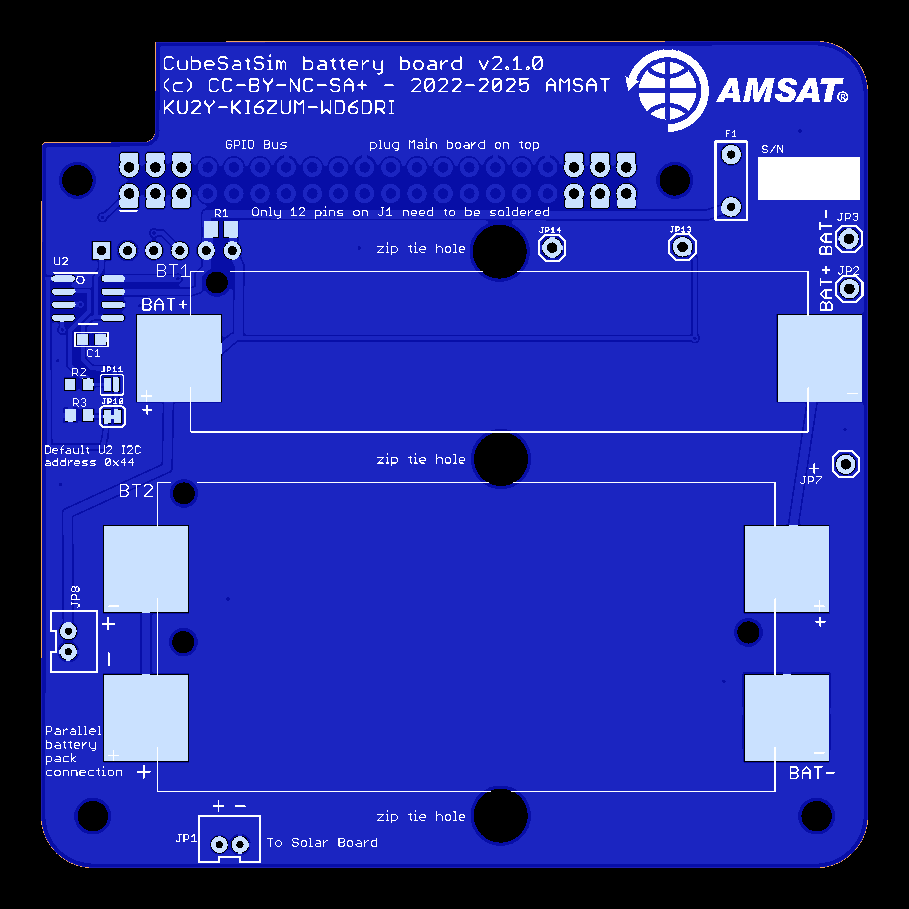 Figure 3 — Battery board v2.1 top render — 3× AA NiMH holders and the INA219 battery monitor.